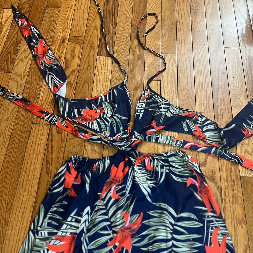 Tropical Print Halter Long Maxi Dress